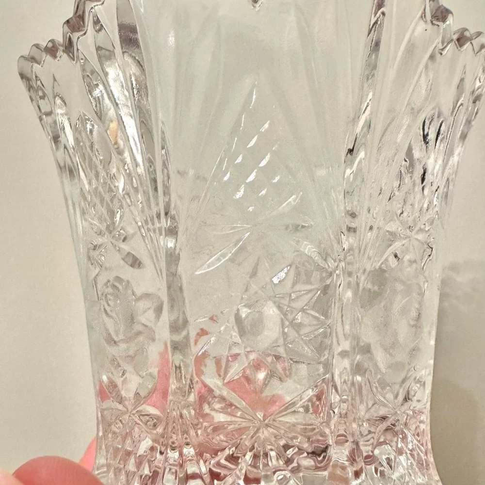 2 Vintage Studio Nova Crystal Mini Vase or Votive Candle Holders with Rose Motif